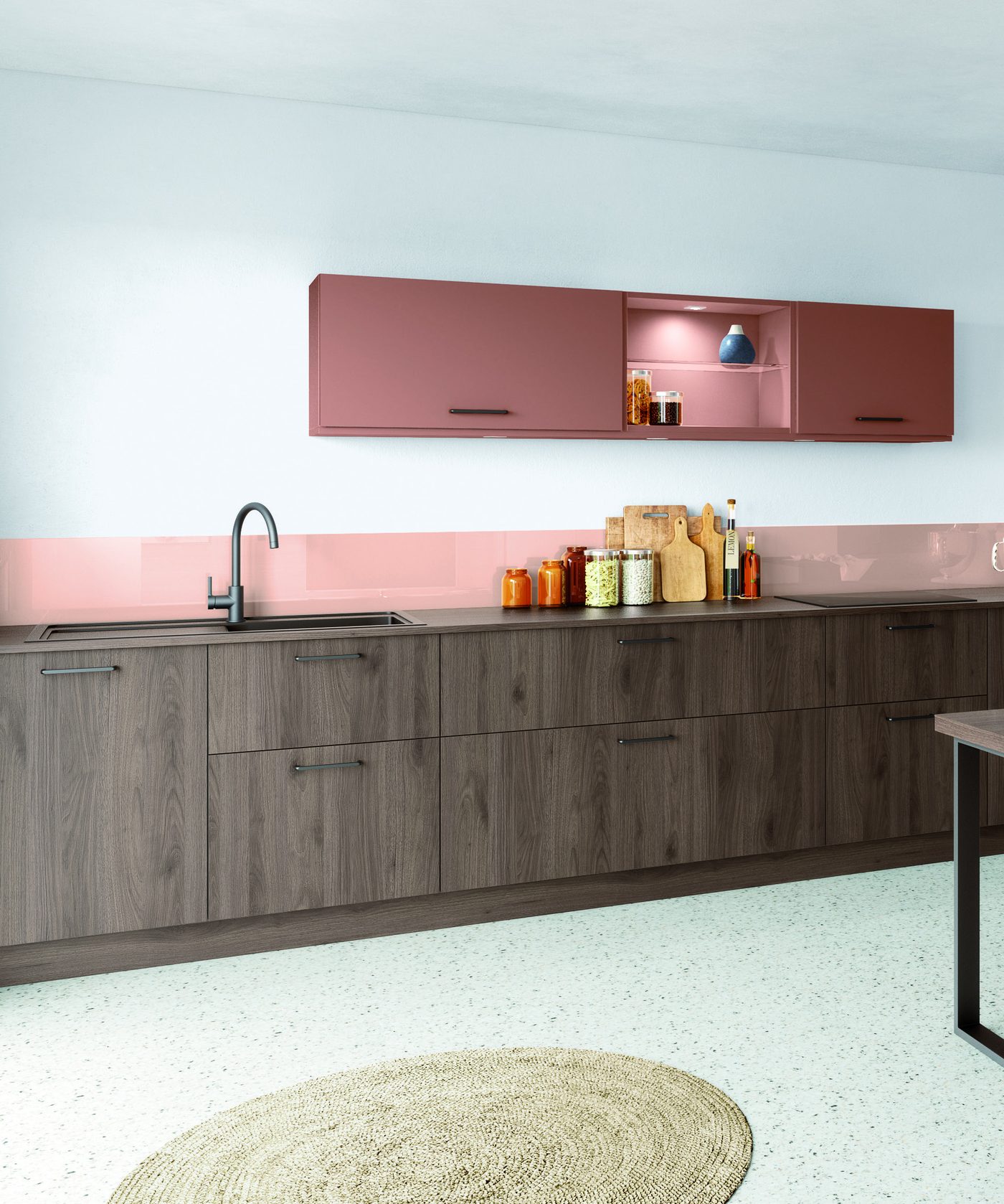 Cuisine Toundra décor Noyer foncé et façades Nude mates